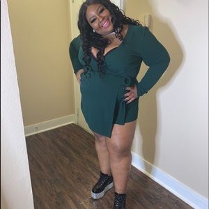 Plus size forest green sleeved romper